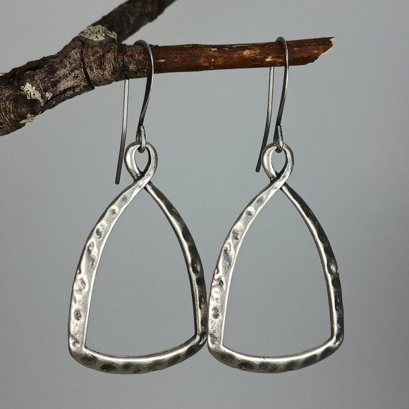 Hand Crafted Jewelry - HAND CRAFTED EARRINGS Silver Triangle Minimalist Dangle Drop